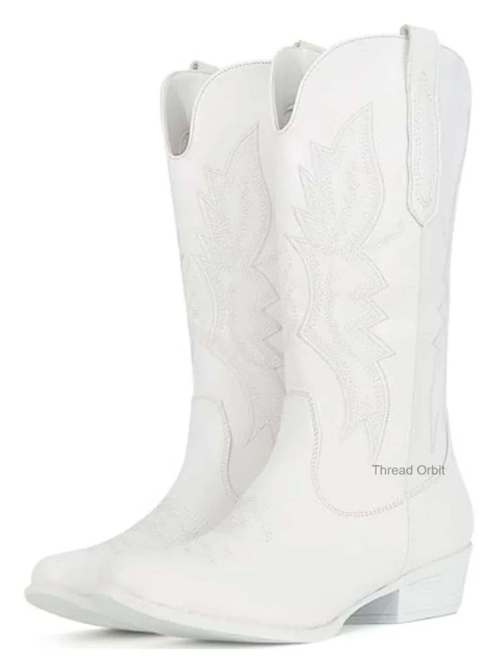 Women's Mid Calf Cowboy Boots Faux Leather Pull-On Western Pointed Toe
